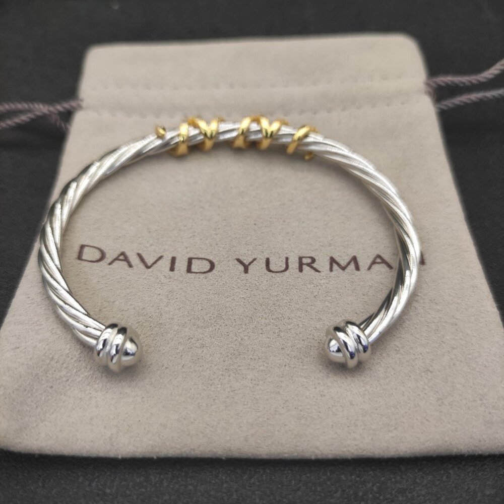 David Yurman Diamond Sterling Silver Gold Plated Wrap Round Bracelet 4mm - Picture 2 of 9